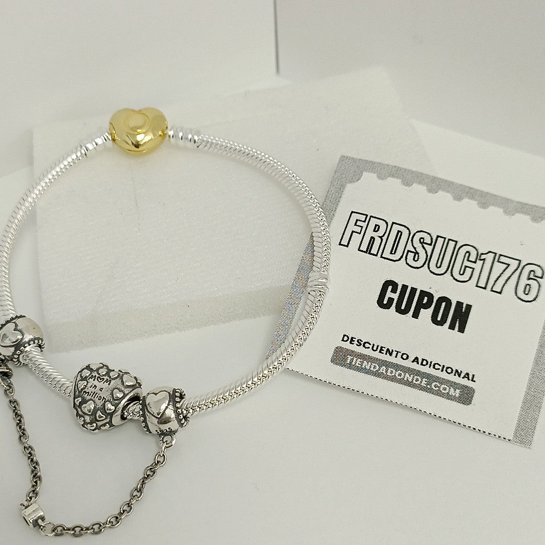PULSERA TEJIDO ARTICULADA CON CHARMS PLATA .925 18 CM 20.8 GR (NUEVO)