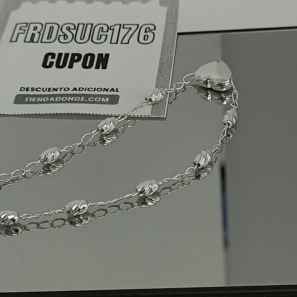 PULSERA TEJIDO CORAZON PLATA .925 18 CM 3.3 GR (NUEVO)