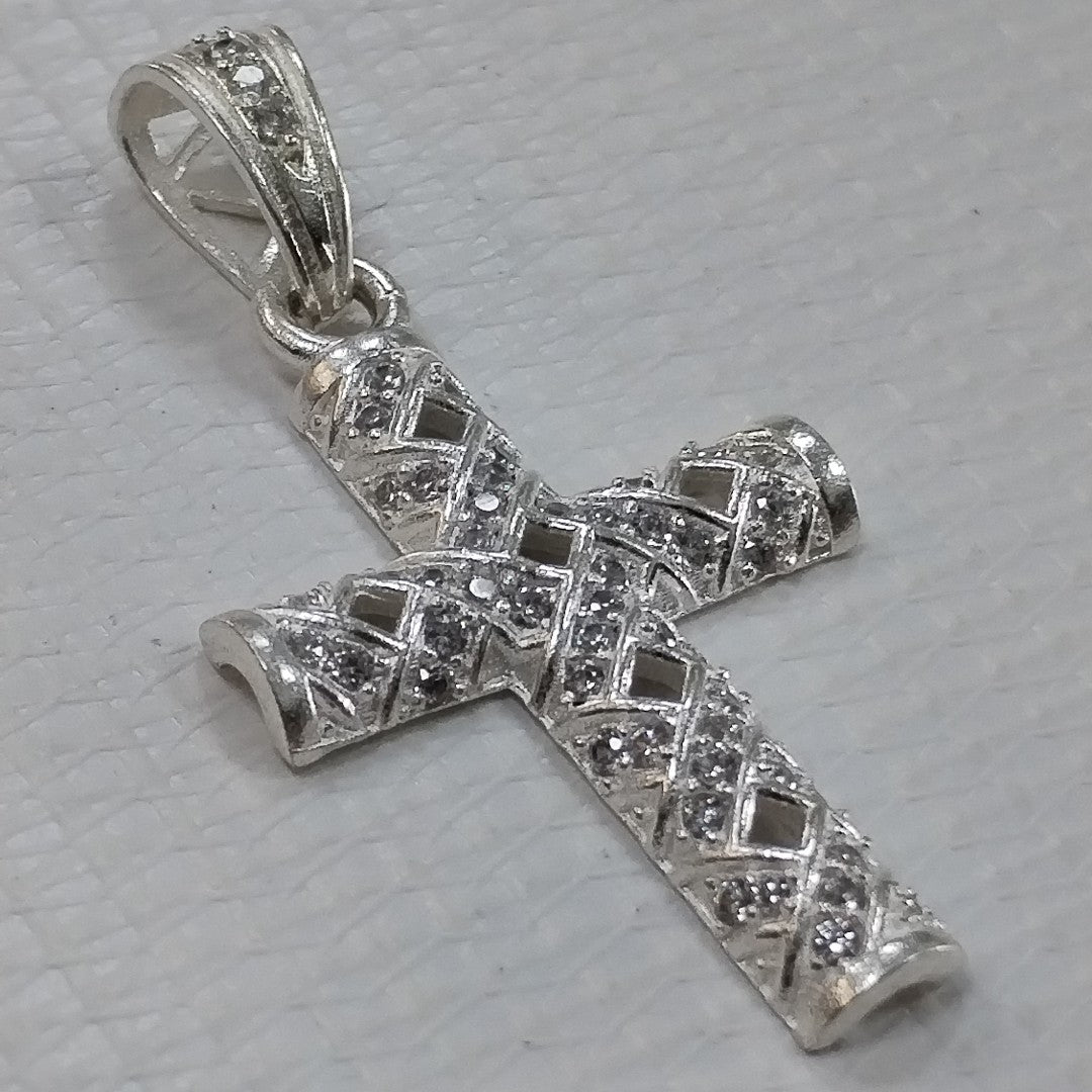 DIJE CRUZ C/CIRCONIAS PLATA .925 8 GR (NUEVO)