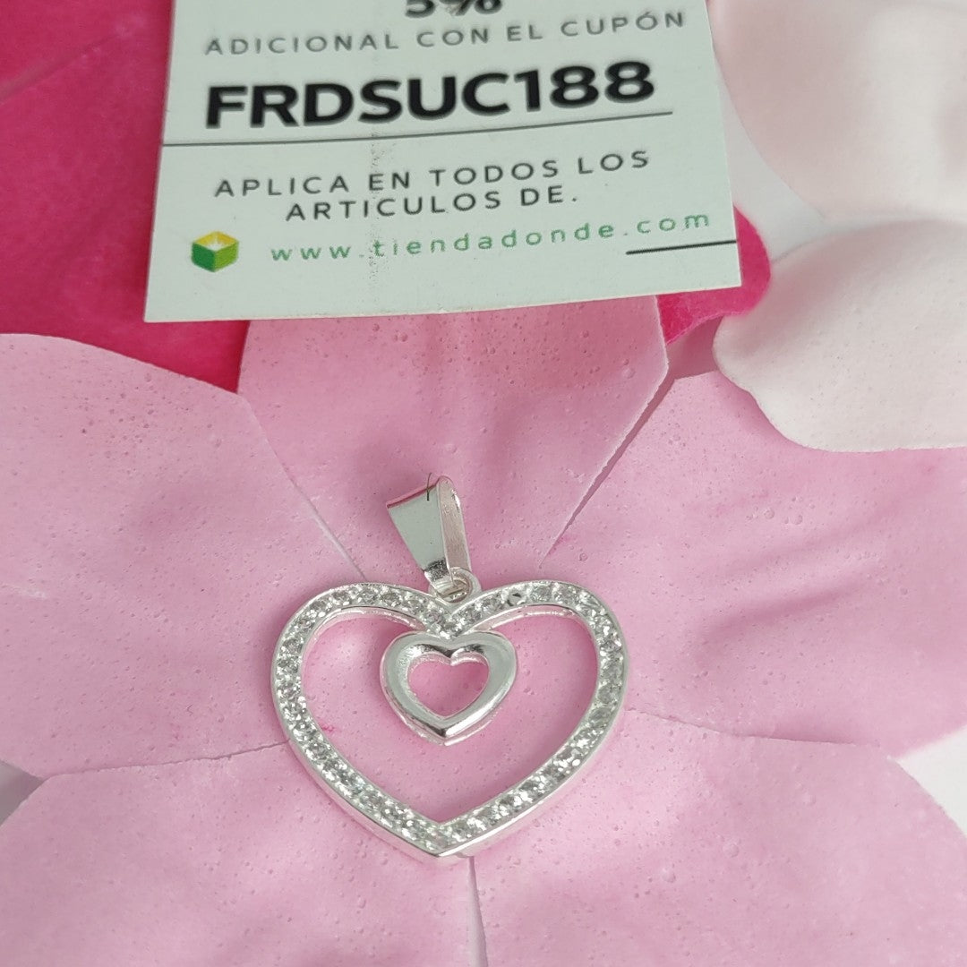 DIJE CORAZON C/CIRCONIAS PLATA .925 2.7 GR (NUEVO)