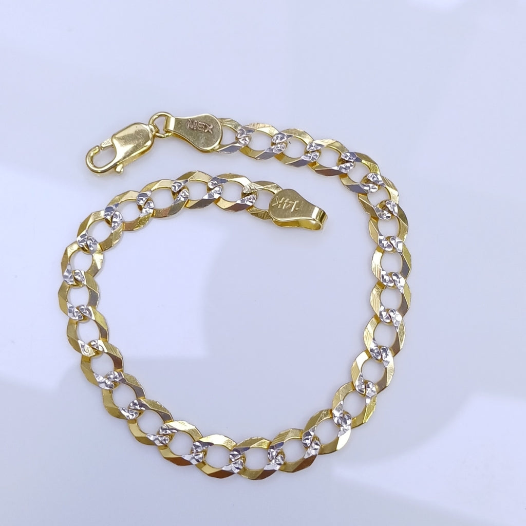PULSERAS TEJIDO BARBADA DIAMANTADA ORO 14K 16 CM 5.5 GR (NUEVO)