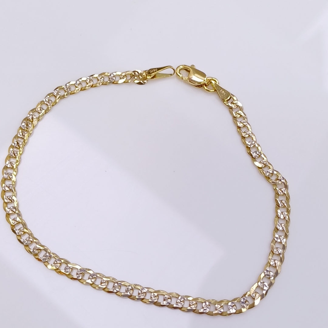 PULSERAS TEJIDO BARBADA DIAMANTADA ORO 14K 18 CM 3.1 GR (NUEVO)