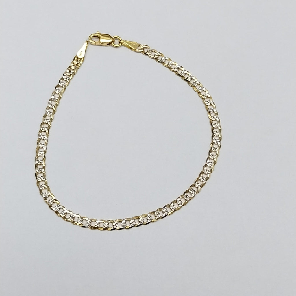 PULSERAS TEJIDO BARBADA DIAMANTADA ORO 14K 18 CM 3.1 GR (NUEVO)