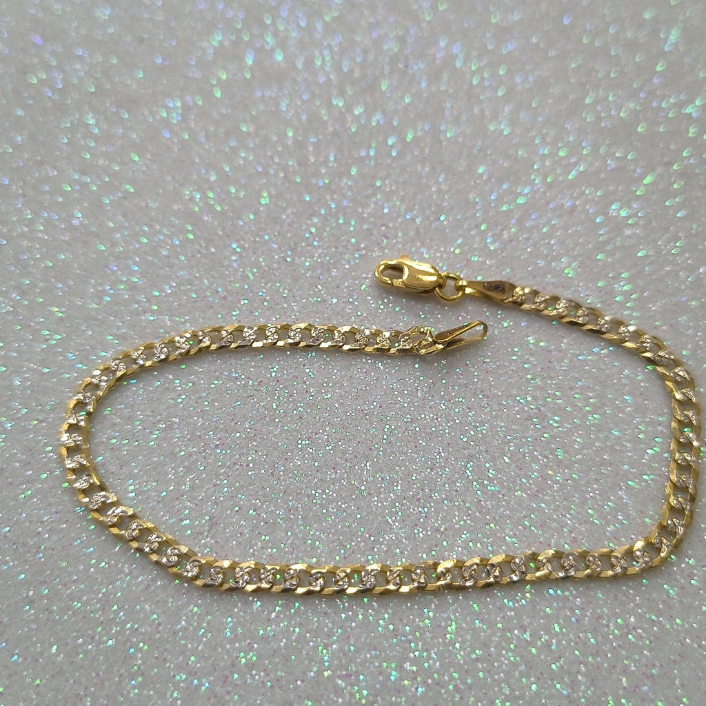 PULSERAS TEJIDO BARBADA DIAMANTADA ORO 14K 18 CM 3.2 GR (NUEVO)