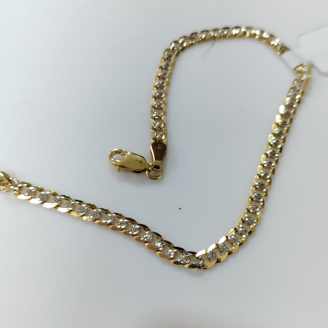PULSERAS TEJIDO BARBADA DIAMANTADA ORO 14K 21 CM 5 GR (NUEVO)