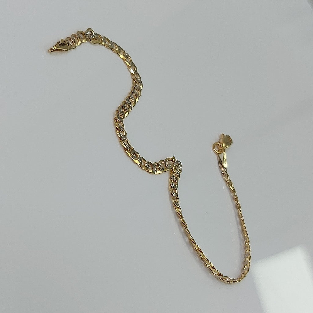 PULSERAS TEJIDO BARBADA DIAMANTADA ORO 14K 18 CM 3.1 GR (NUEVO)