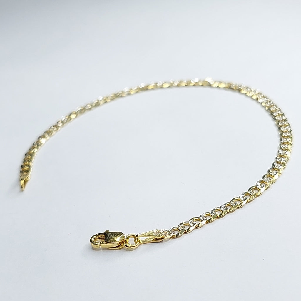 PULSERAS TEJIDO BARBADA DIAMANTADA ORO 14K 18 CM 3.1 GR (NUEVO)