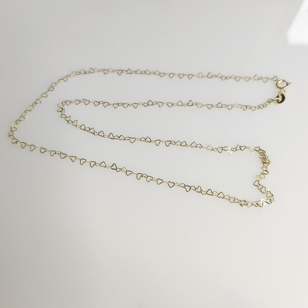 CADENAS TEJIDO CORAZONES ORO 10K 50 CM 1.4 GR (NUEVO)