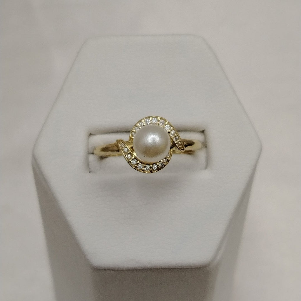 ANILLOS CIRCONIAS Y PERLA ORO 10K TALLA 8 2.1 GR (NUEVO)