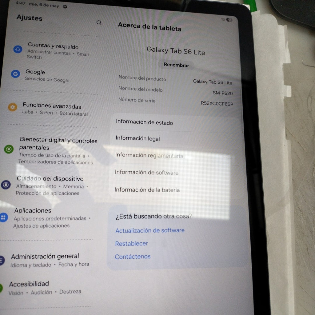 TABLETA SAMSUNG GALAXY TAB S6 LITE SM-P620 (2024) 128 GB 4 GB RAM (SEMINUEVO)