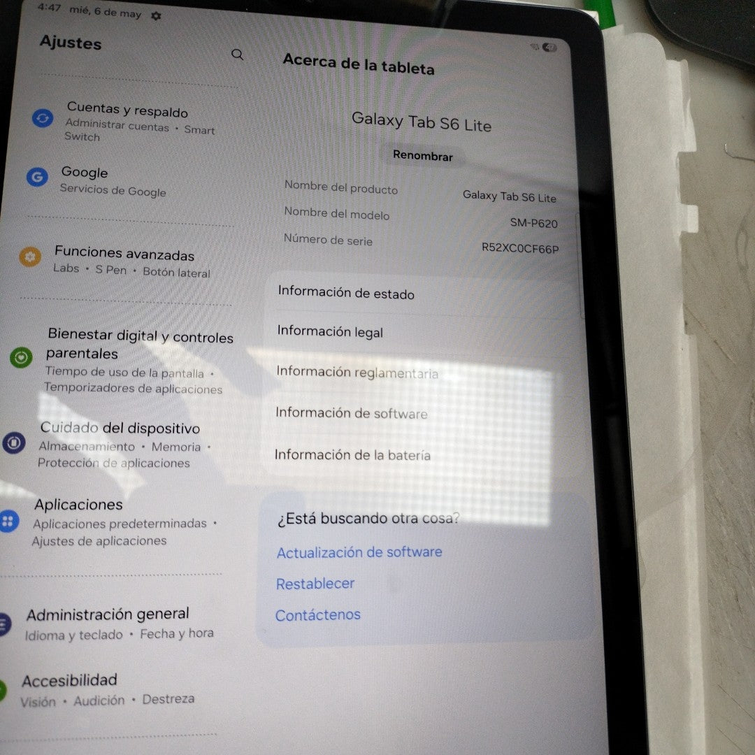 TABLETA SAMSUNG GALAXY TAB S6 LITE SM-P620 (2024) 128 GB 4 GB RAM (SEMINUEVO)