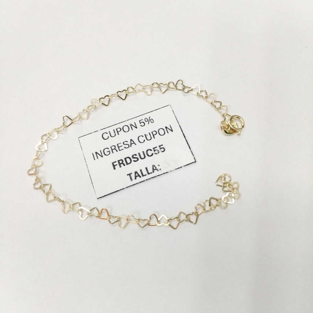 PULSERAS TEJIDO CORAZONES ORO 10K 18 CM 1 GR (NUEVO)
