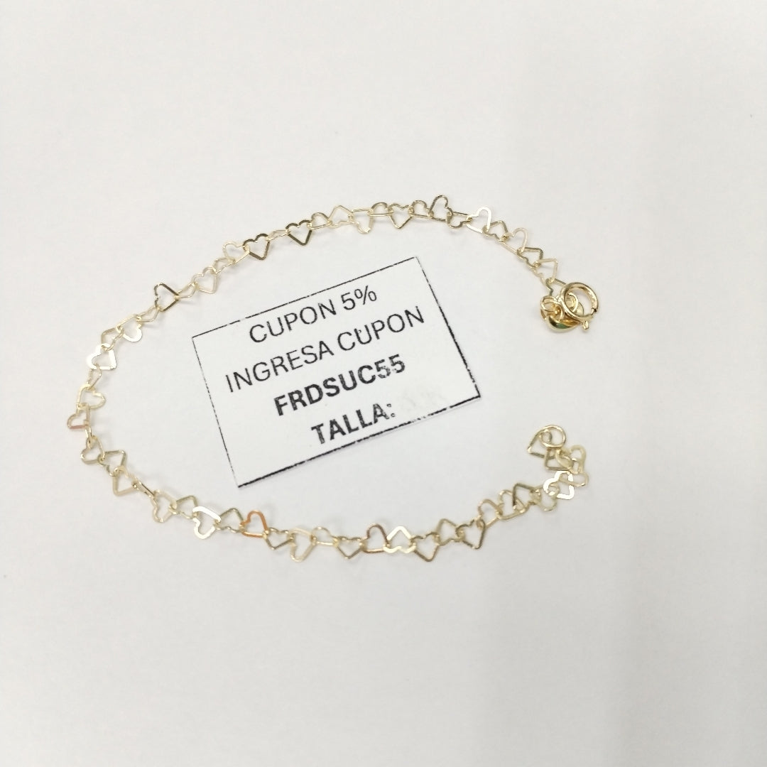 PULSERAS TEJIDO CORAZONES ORO 10K 18 CM 1 GR (NUEVO)