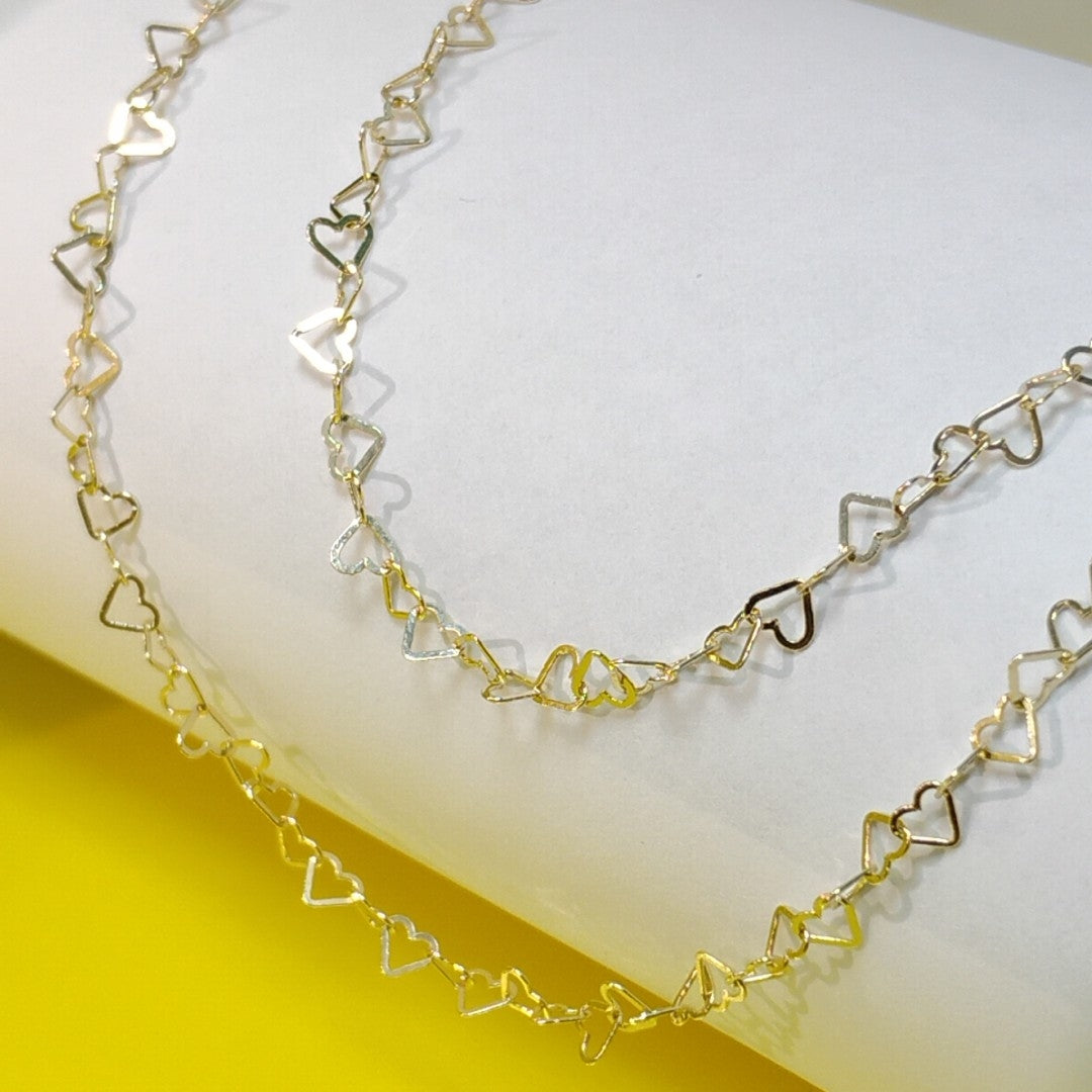 CADENAS TEJIDO CORAZONES ORO 10K 55 CM 2.7 GR (NUEVO)