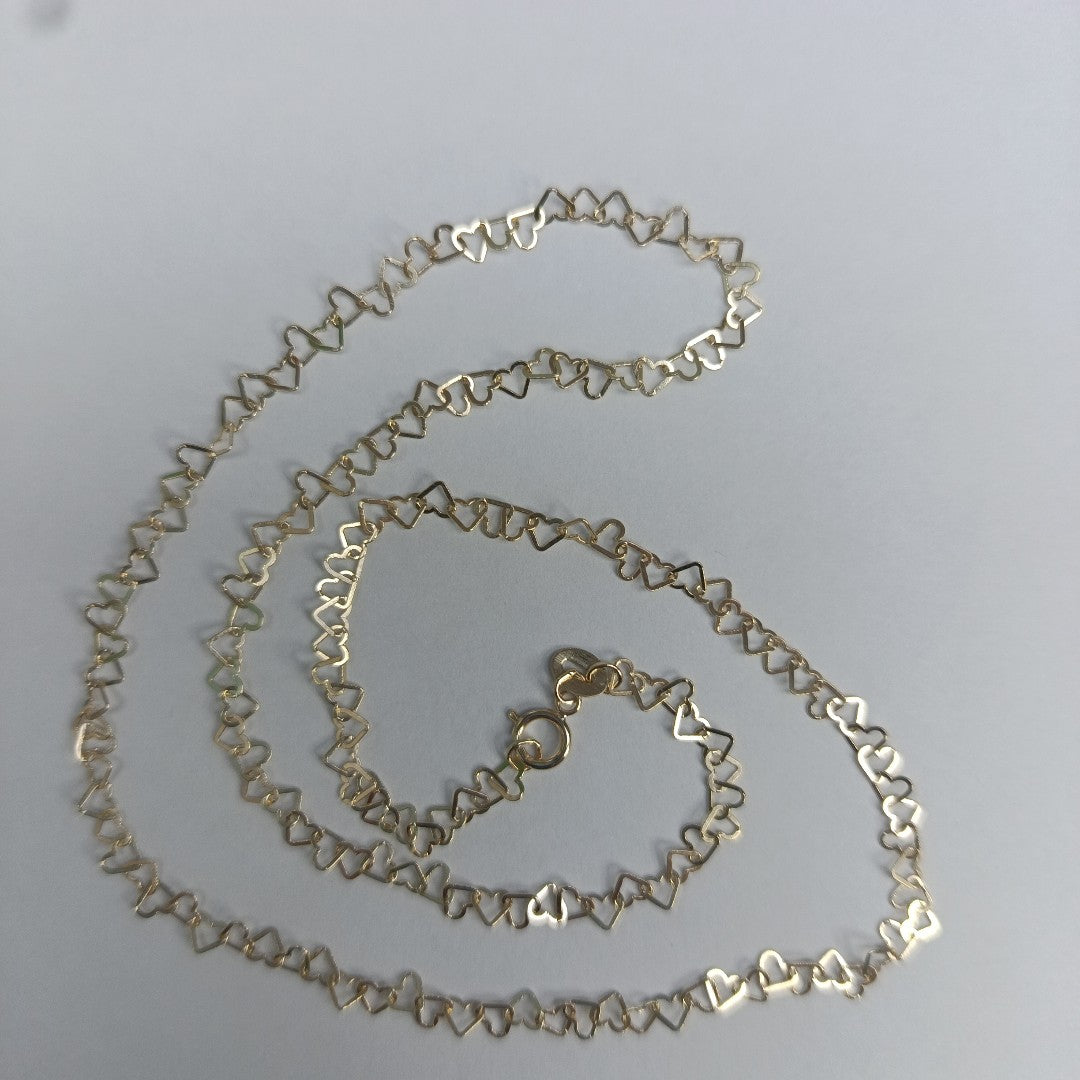 CADENAS TEJIDO CORAZONES ORO 10K 50 CM 2.4 GR (NUEVO)
