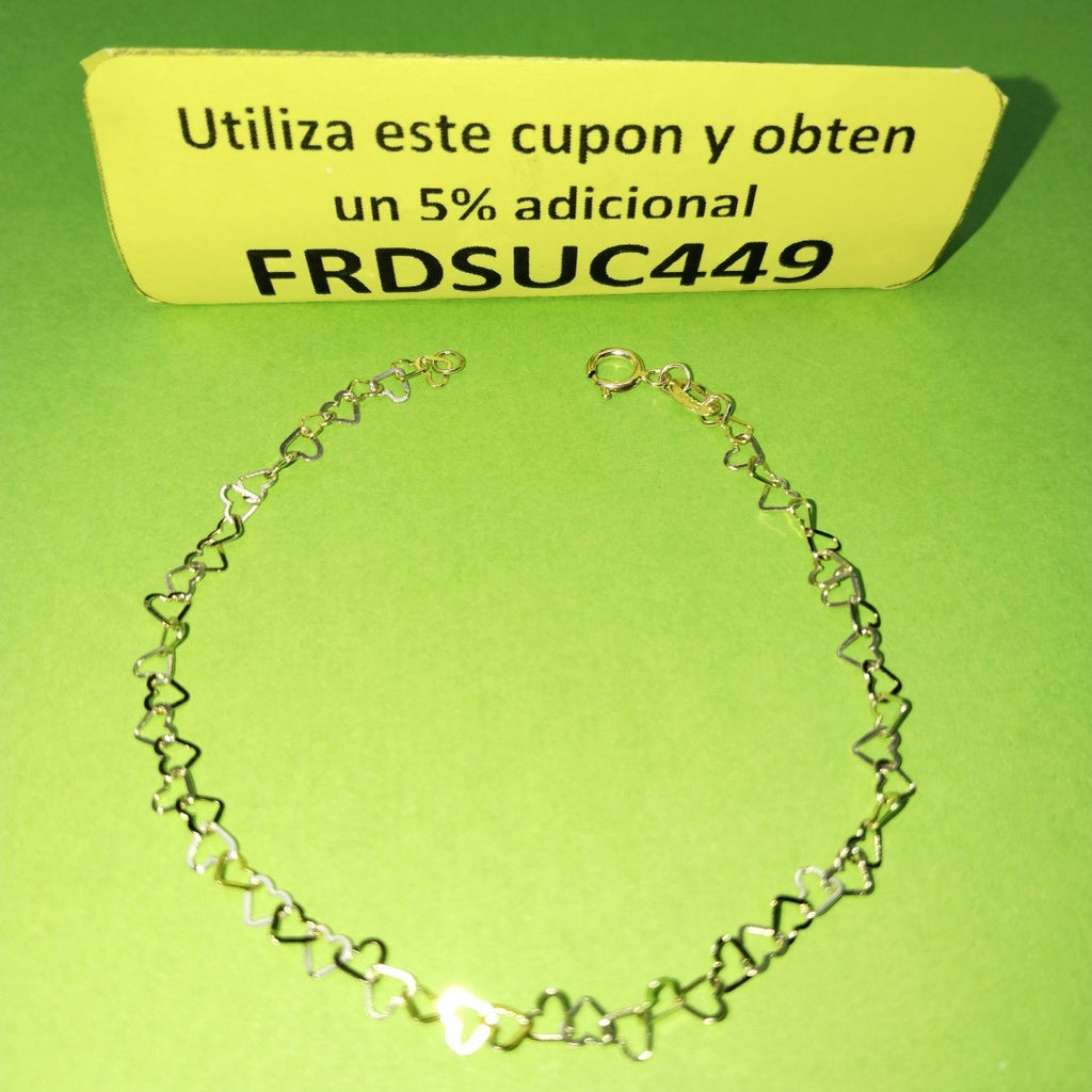 PULSERAS TEJIDO CORAZONES ORO 10K 18 CM 1 GR (NUEVO)