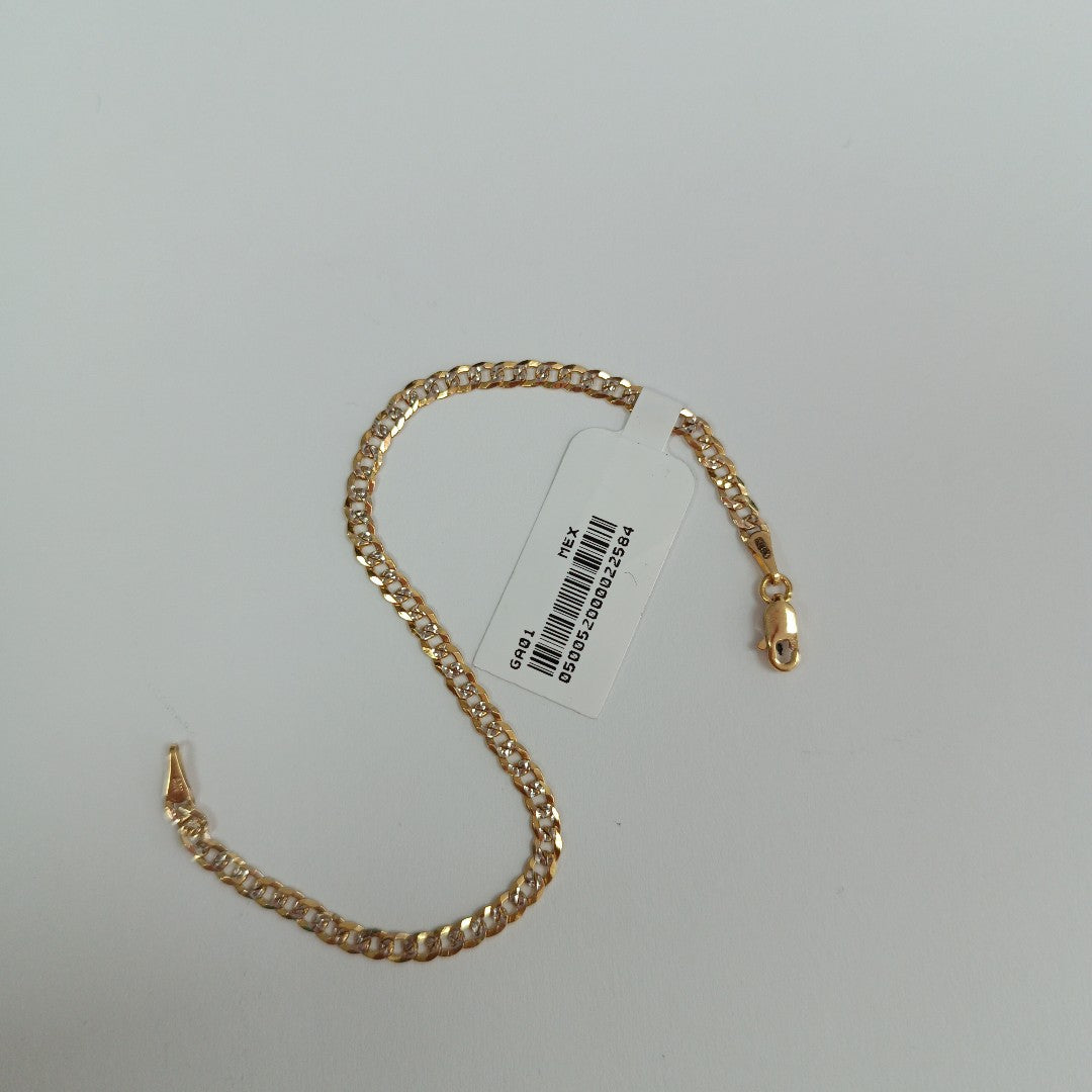 PULSERAS TEJIDO BARBADA DIAMANTADA ORO 14K 18 CM 3.2 GR (NUEVO)