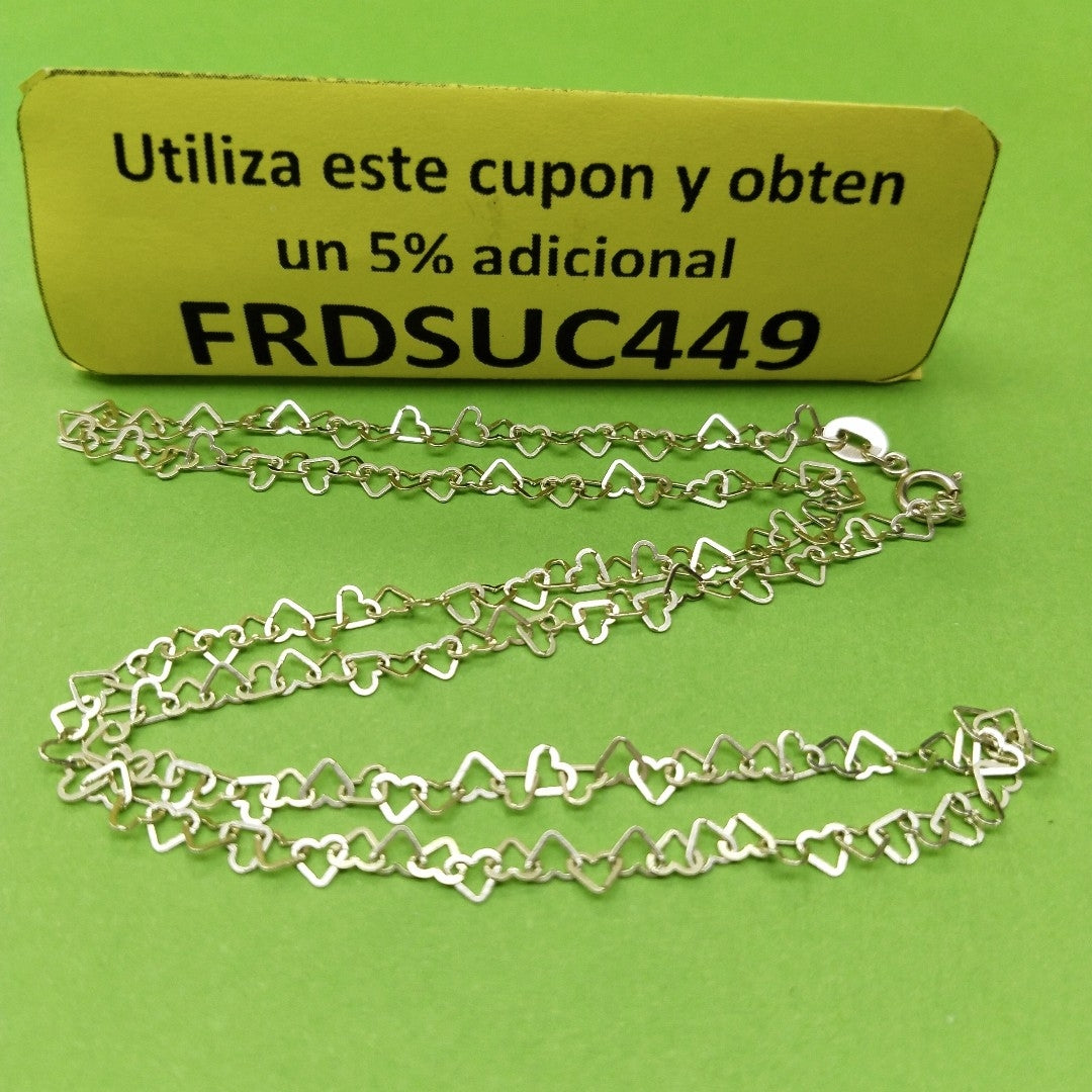 CADENAS TEJIDO CORAZONES ORO 10K 50 CM 2.5 GR (NUEVO)
