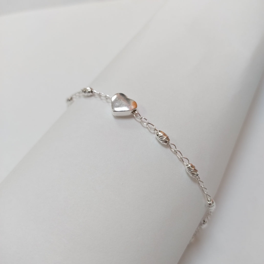 PULSERA TEJIDO CORAZON PLATA .925 18 CM 3.3 GR (NUEVO)