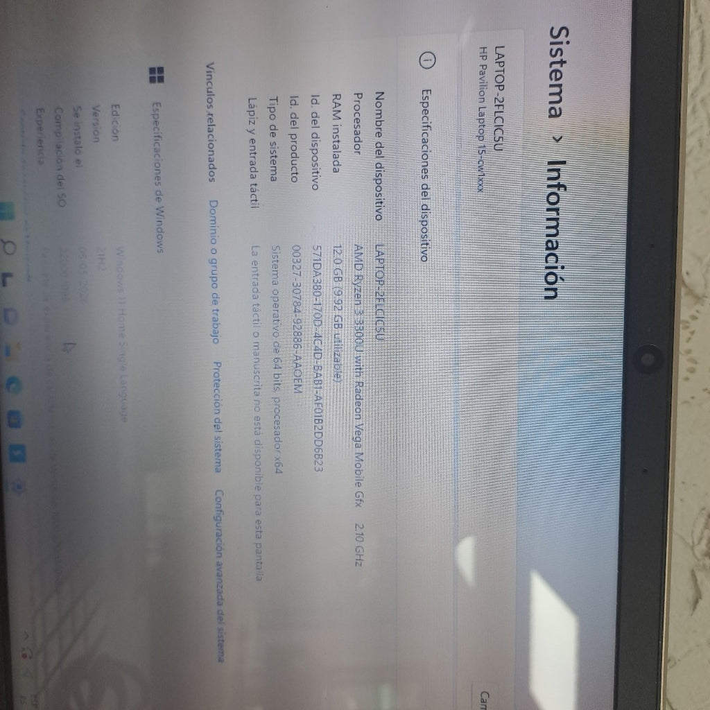 LAPTOP HP PAVILION 15-CW1012LA (2023) 1 TB + 128 GB SSD 12 GB RAM (SEMINUEVO)
