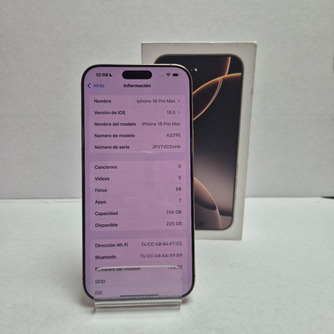 CELULAR APPLE IPHONE 16 PRO MAX A3295 (2024) 256 GB 8 GB RAM (SEMINUEVO)