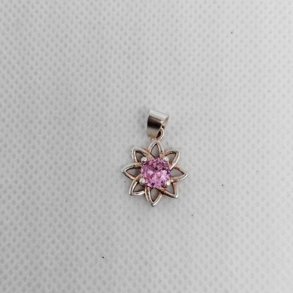 DIJE FLOR CON PIEDRA ROSA PLATA .925 2.1 GR (NUEVO)