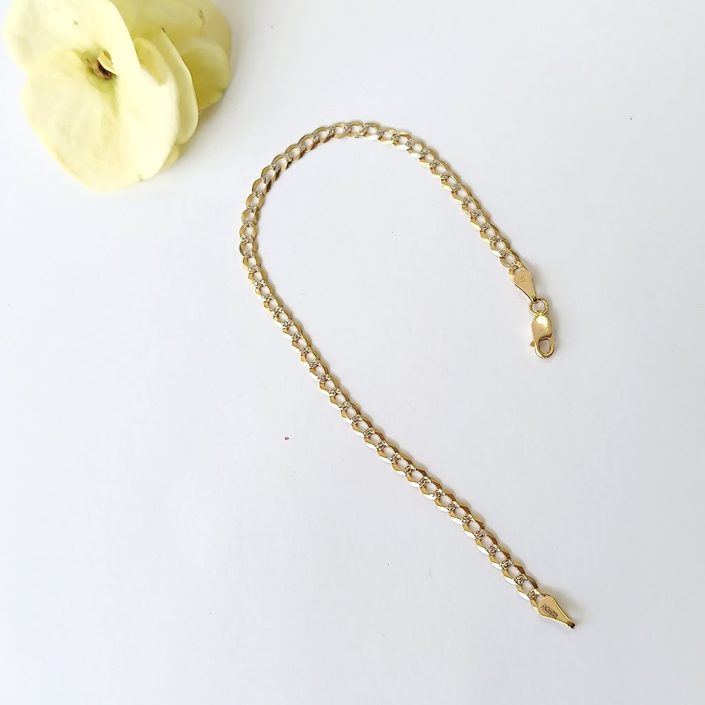 PULSERAS BARBADA DIAMANTADA ORO 14K 21 CM 3.5 GR (NUEVO)