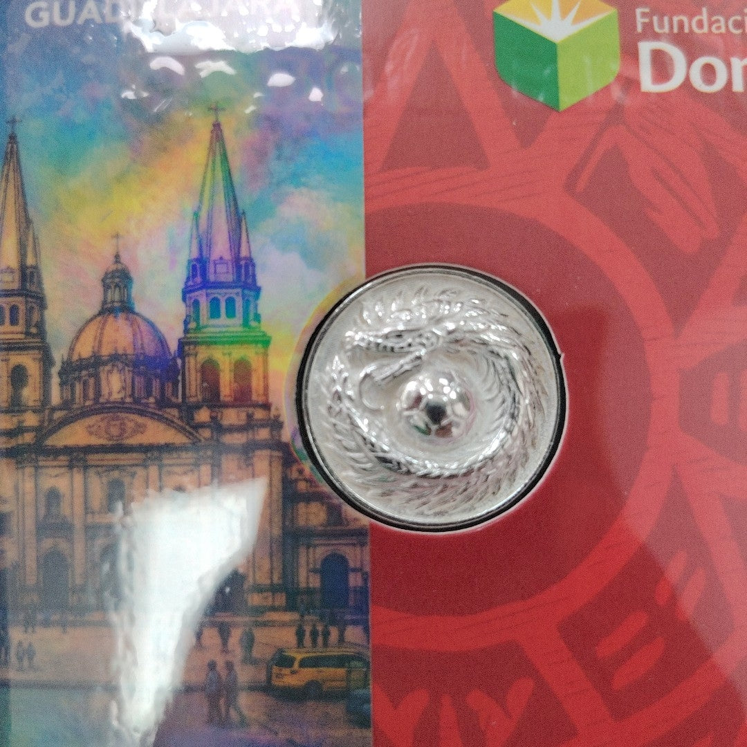 MEDALLA CONMEMORATIVA FRD FÚTBOL MOTIVO QUETZALCÓATL PLATA .925 11.9 GR (NUEVO)