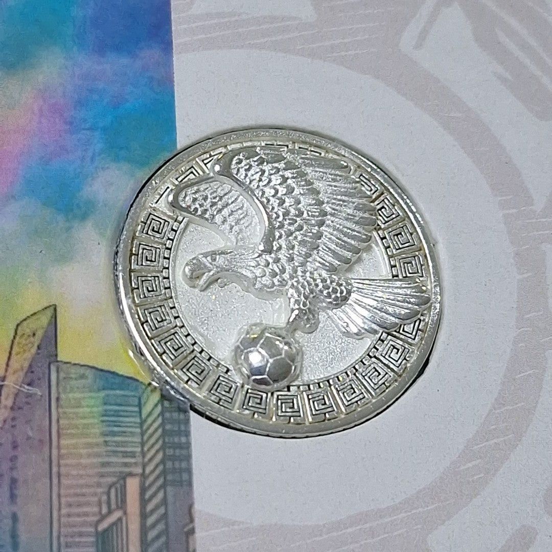 MEDALLA CONMEMORATIVA FRD FÚTBOL MOTIVO ÁGUILA PLATA .925 8.9 GR (NUEVO)