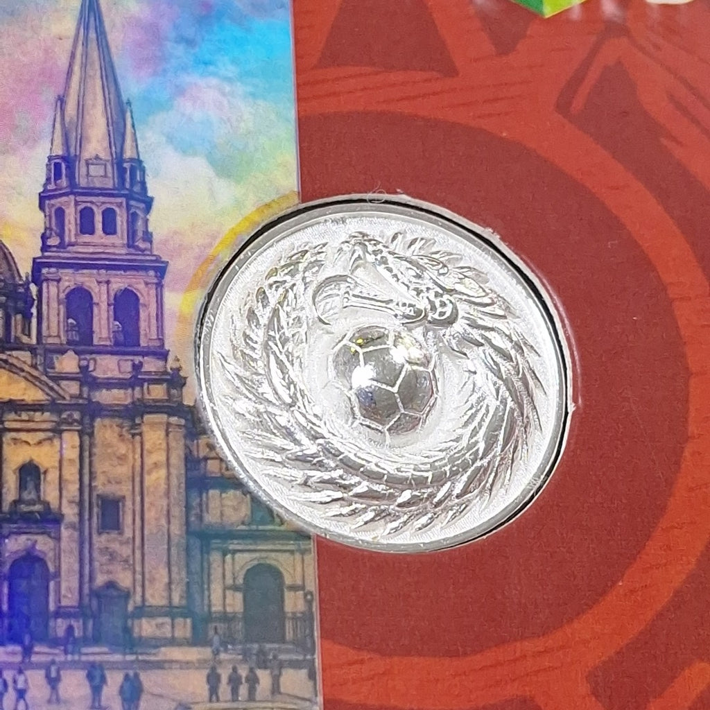 MEDALLA CONMEMORATIVA FRD FÚTBOL MOTIVO QUETZALCÓATL PLATA .925 11.9 GR (NUEVO)