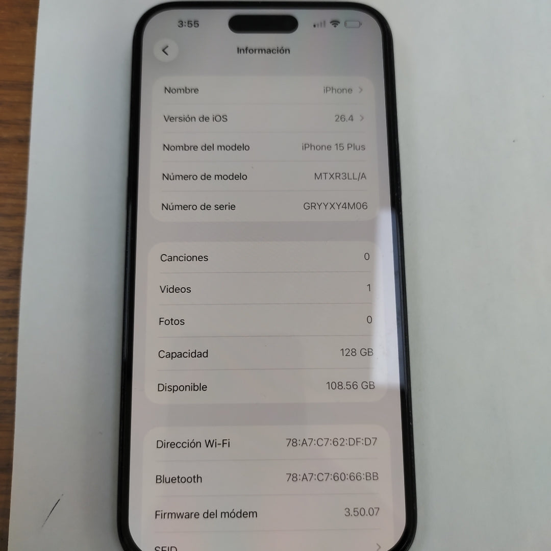 CELULAR APPLE IPHONE 15 PLUS A2847 (2023) 128 GB 6 GB RAM (SEMINUEVO)