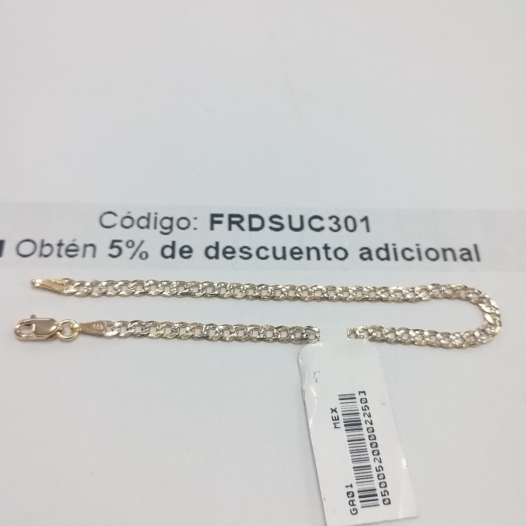 PULSERAS TEJIDO BARBADA DIAMANTADA ORO 14K 18 CM 3.1 GR (NUEVO)