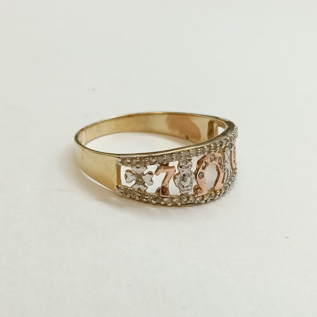 ARGOLLA DE LA SUERTE ORO COMBINADO 14 K 3.2 GRMS (SEMINUEVO)