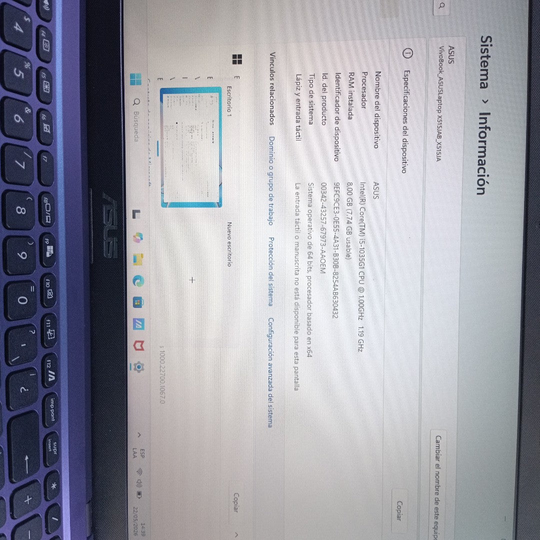LAPTOP ASUS X515JA-BR2767W (2022) 1 TB + 128 GB SSD 8 GB RAM (SEMINUEVO)