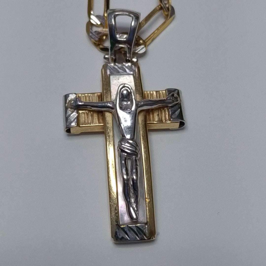 CADENA, CRUCIFIJO ORO, ORO COMBINADO, RODIADO 14 K 13.9 GRMS (SEMINUEVO)