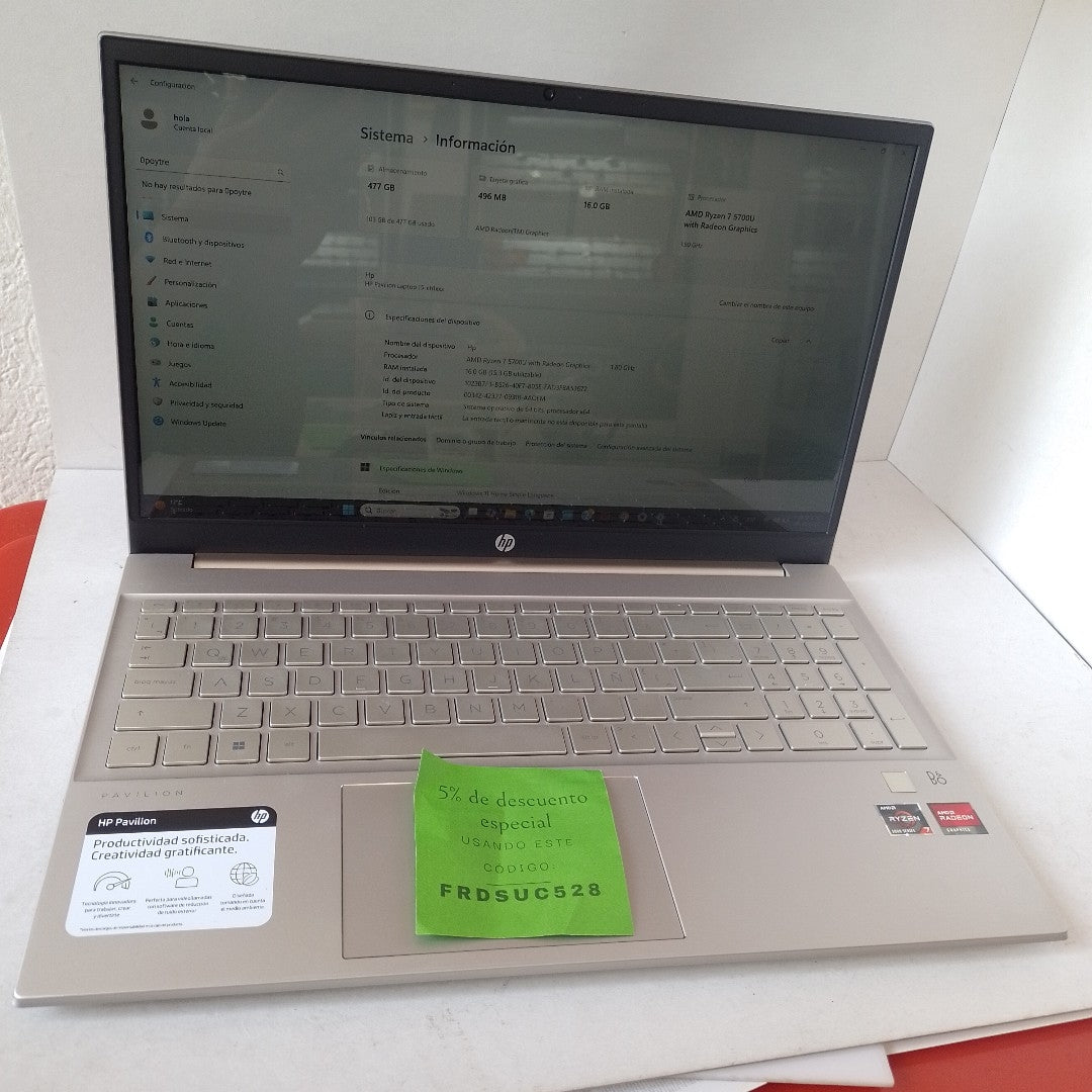 LAPTOP HP PAVILION 15-EH1021LA (2022) 512 GB SSD 16 GB RAM (SEMINUEVO)