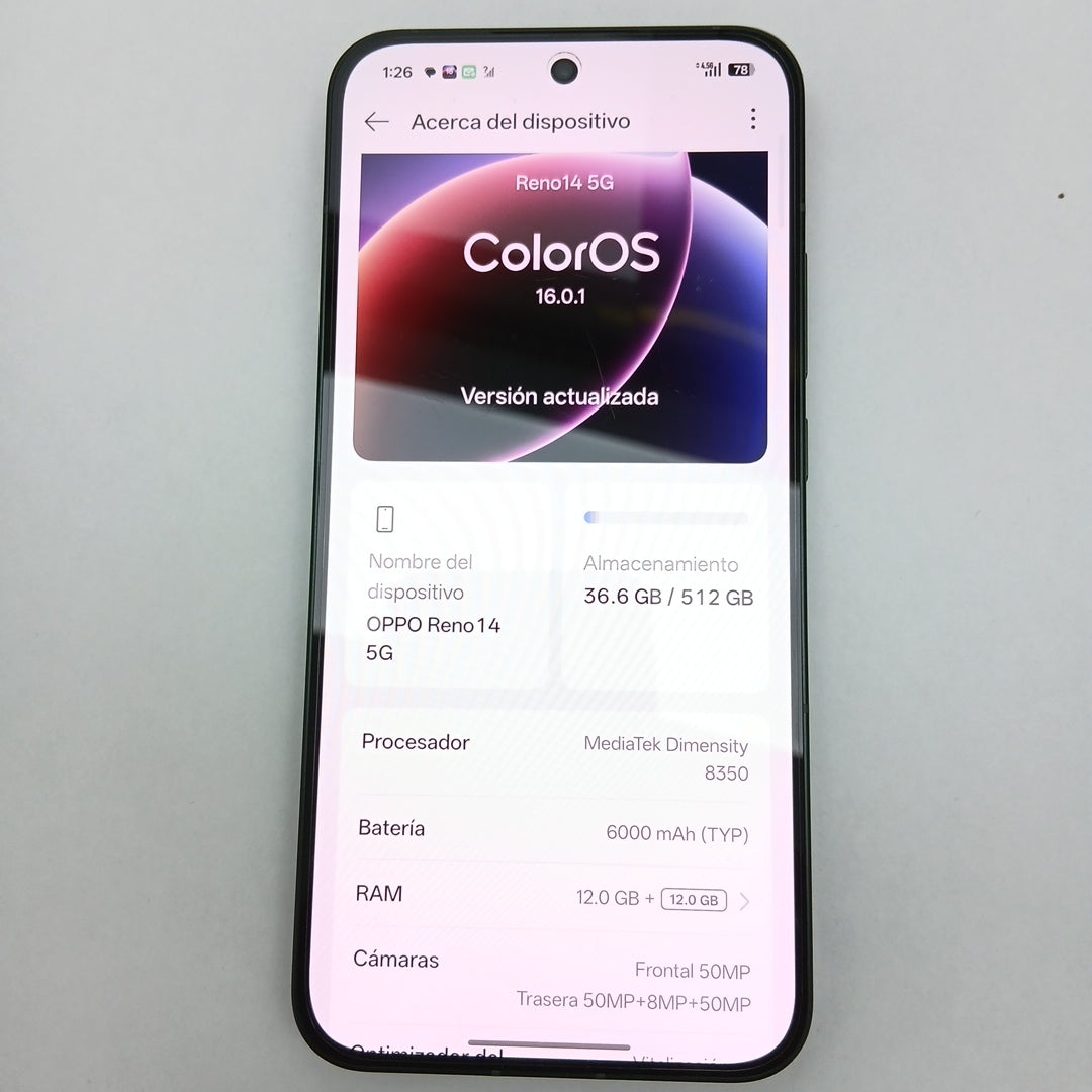 CELULAR OPPO RENO14 5G CPH2737 (2025) 512 GB 12 GB RAM (SEMINUEVO)