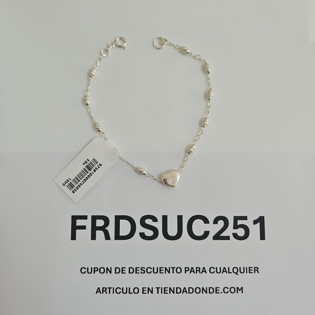 PULSERA TEJIDO CORAZON PLATA .925 18 CM 3.4 GR (NUEVO)