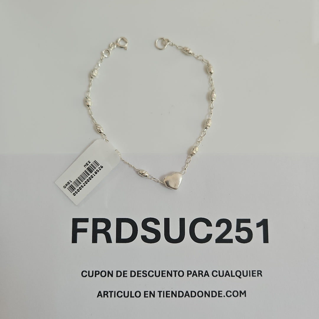 PULSERA TEJIDO CORAZON PLATA .925 18 CM 3.4 GR (NUEVO)