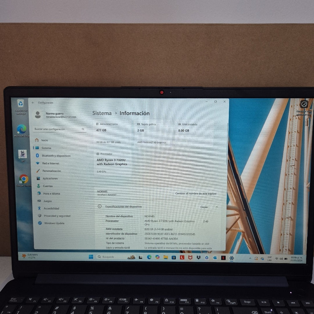 LAPTOP LENOVO IDEAPAD 1 15AMN7 (2023) 512 GB SSD 8 GB RAM (SEMINUEVO)