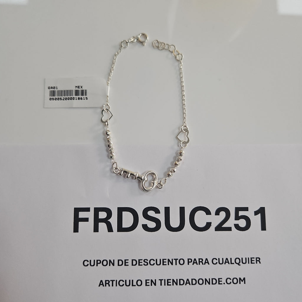 PULSERA TEJIDO LLAVE PLATA .925 18 CM 2.4 GR (NUEVO)