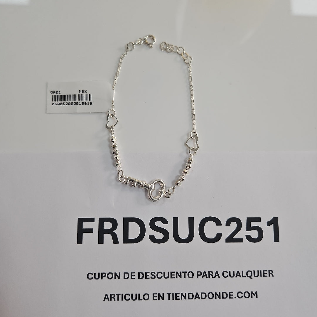 PULSERA TEJIDO LLAVE PLATA .925 18 CM 2.4 GR (NUEVO)