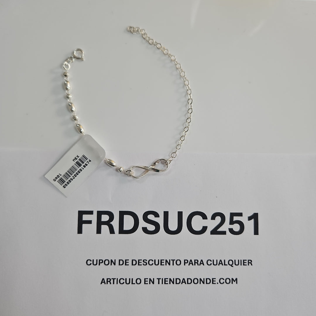 PULSERA TEJIDO INFINITO PLATA .925 18 CM 2.3 GR (NUEVO)