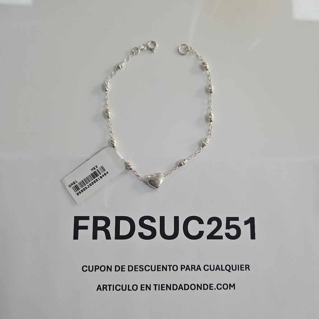 PULSERA TEJIDO CORAZON PLATA .925 18 CM 3.3 GR (NUEVO)