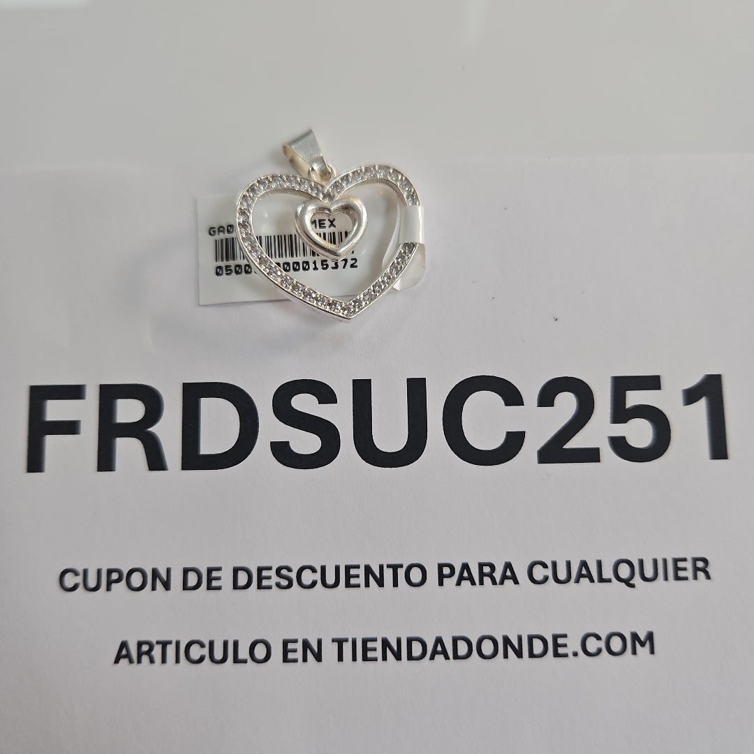 DIJE CORAZON C/CIRCONIAS PLATA .925 2.7 GR (NUEVO)