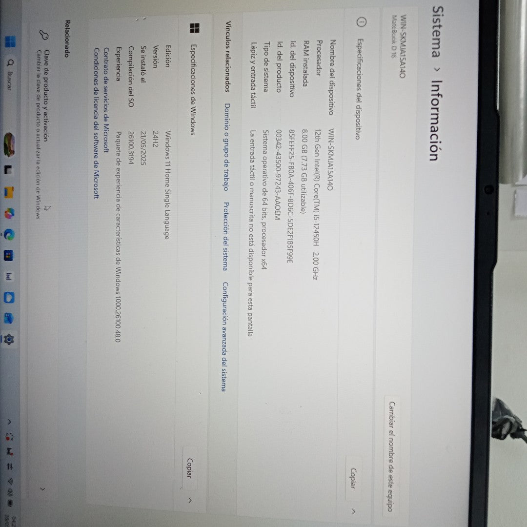 LAPTOP HUAWEI MATEBOOK D16 MCLF-X (2024) 512 GB SSD 8 GB RAM (SEMINUEVO)