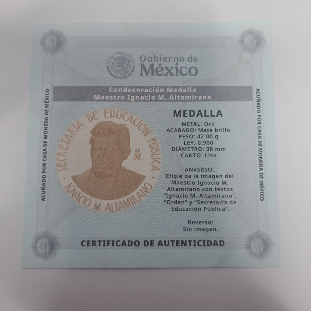 MEDALLA CONMEMORATIVA ORO 21 K 42,10 GRMS (SEMINUEVO)