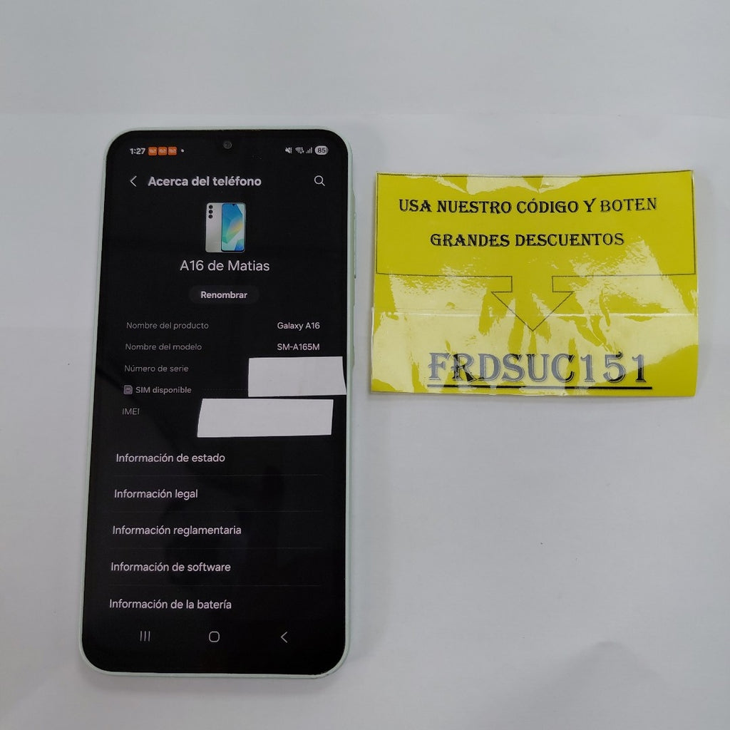 CELULAR SAMSUNG GALAXY A16 SM-A165M (2024) 128 GB 4 GB RAM (SEMINUEVO)