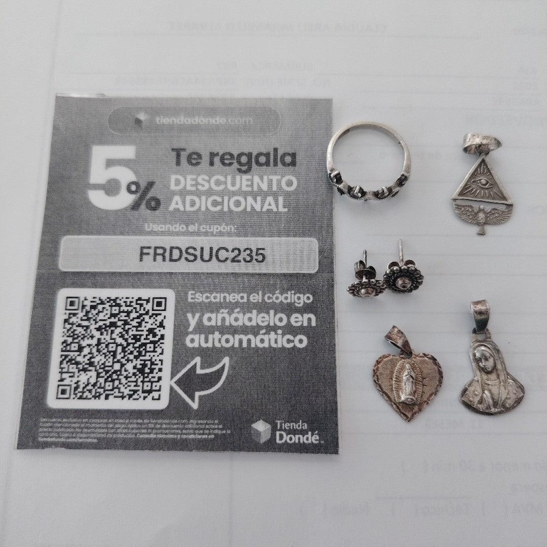 ANILLITO,BROQUELES PAR,DIJE PLATA 7,20 GRMS (SEMINUEVO)
