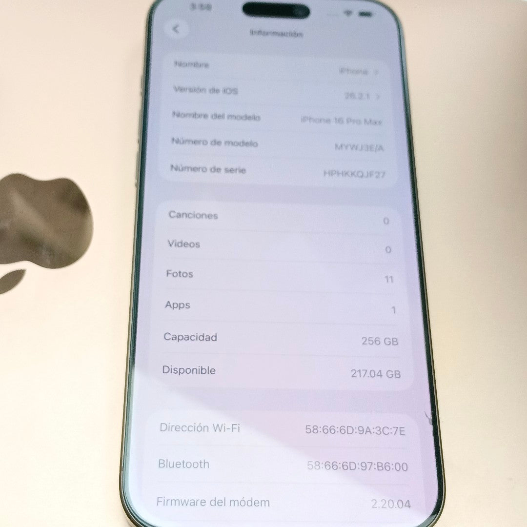 CELULAR APPLE IPHONE 16 PRO MAX A3295 (2024) 256 GB 8 GB RAM (SEMINUEVO)